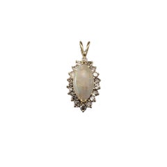 14 Karat Yellow Gold Opal and Diamond Pendant Necklace #20701