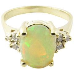 14 Karat Yellow Gold Opal and Diamond Ring