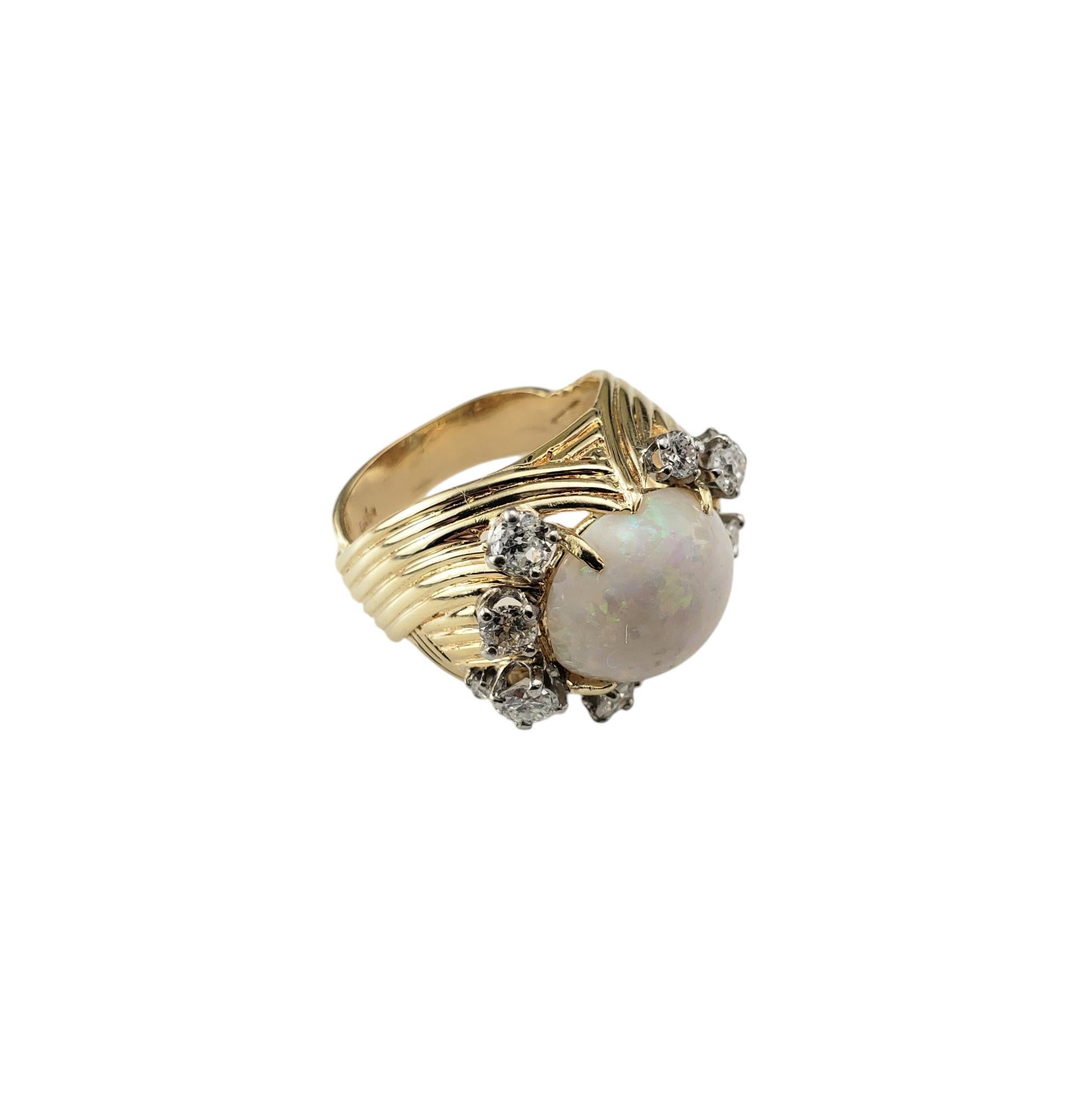 Taille ronde Bague en or jaune 14 carats avec opale et diamants taille 5,5 n°20515 en vente