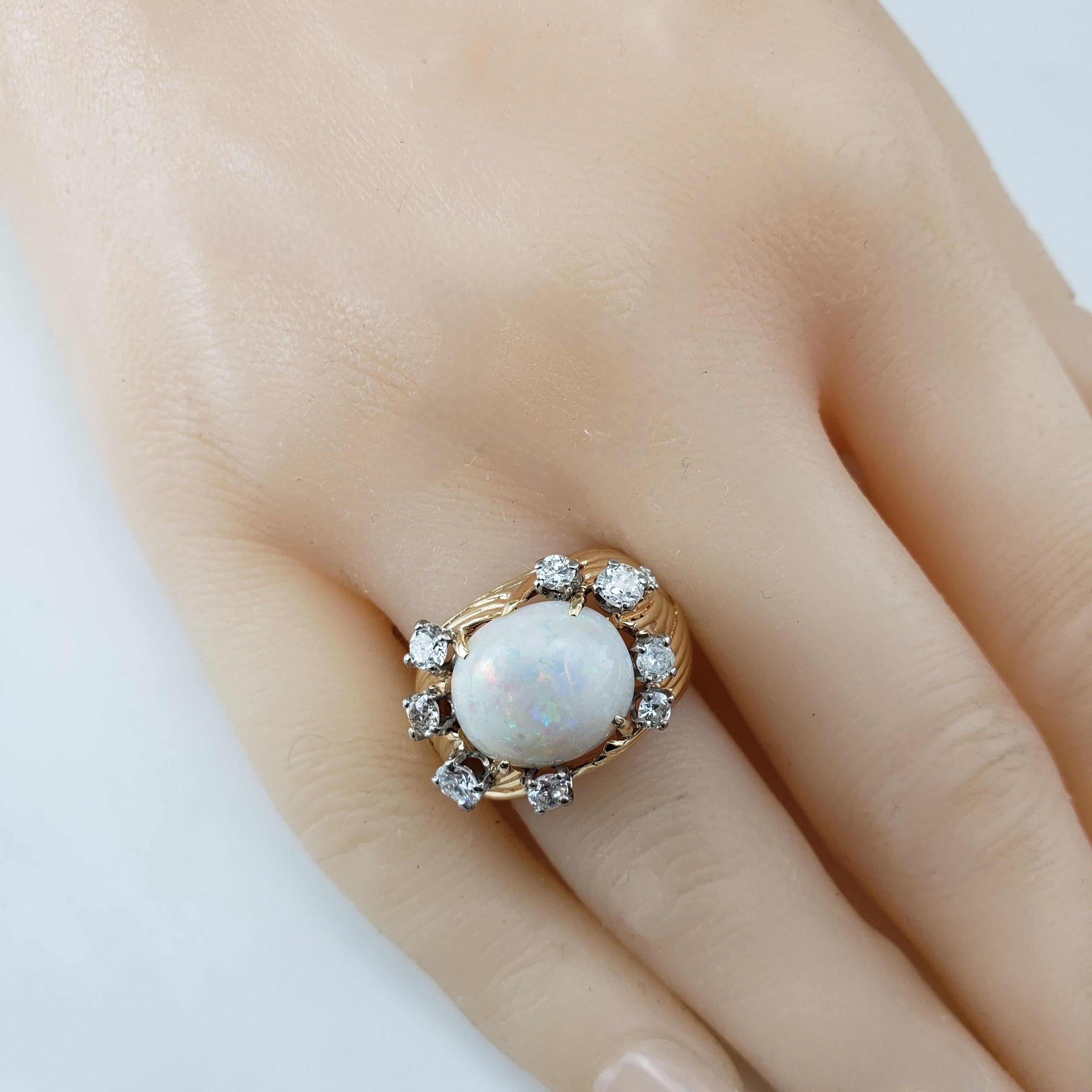 Bague en or jaune 14 carats avec opale et diamants taille 5,5 n°20515 en vente 2