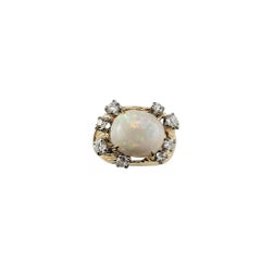 14 Karat Yellow Gold Opal and Diamond Ring Size 5.5 #20515