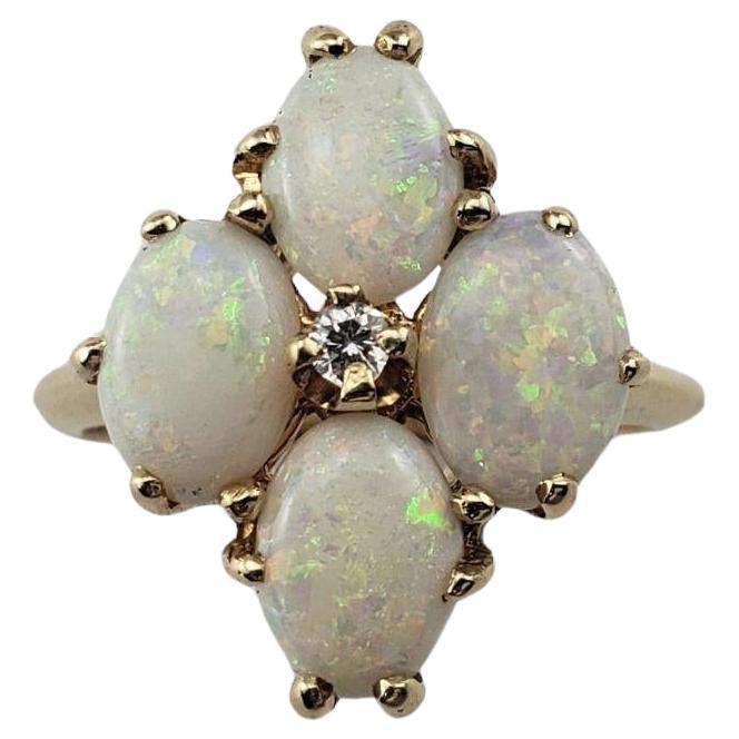 Bague en or jaune 14 carats avec opale et diamants taille 5,75 n° 15210