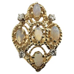 Vintage 14 Karat Yellow Gold Opal and Diamond Ring