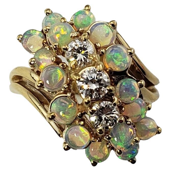 14 Karat Yellow Gold Opal and Diamond Ring