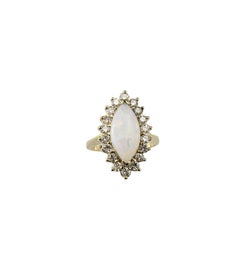 Anillo de oro amarillo de 14 quilates con ópalo y diamantes talla 7.75 #20723
