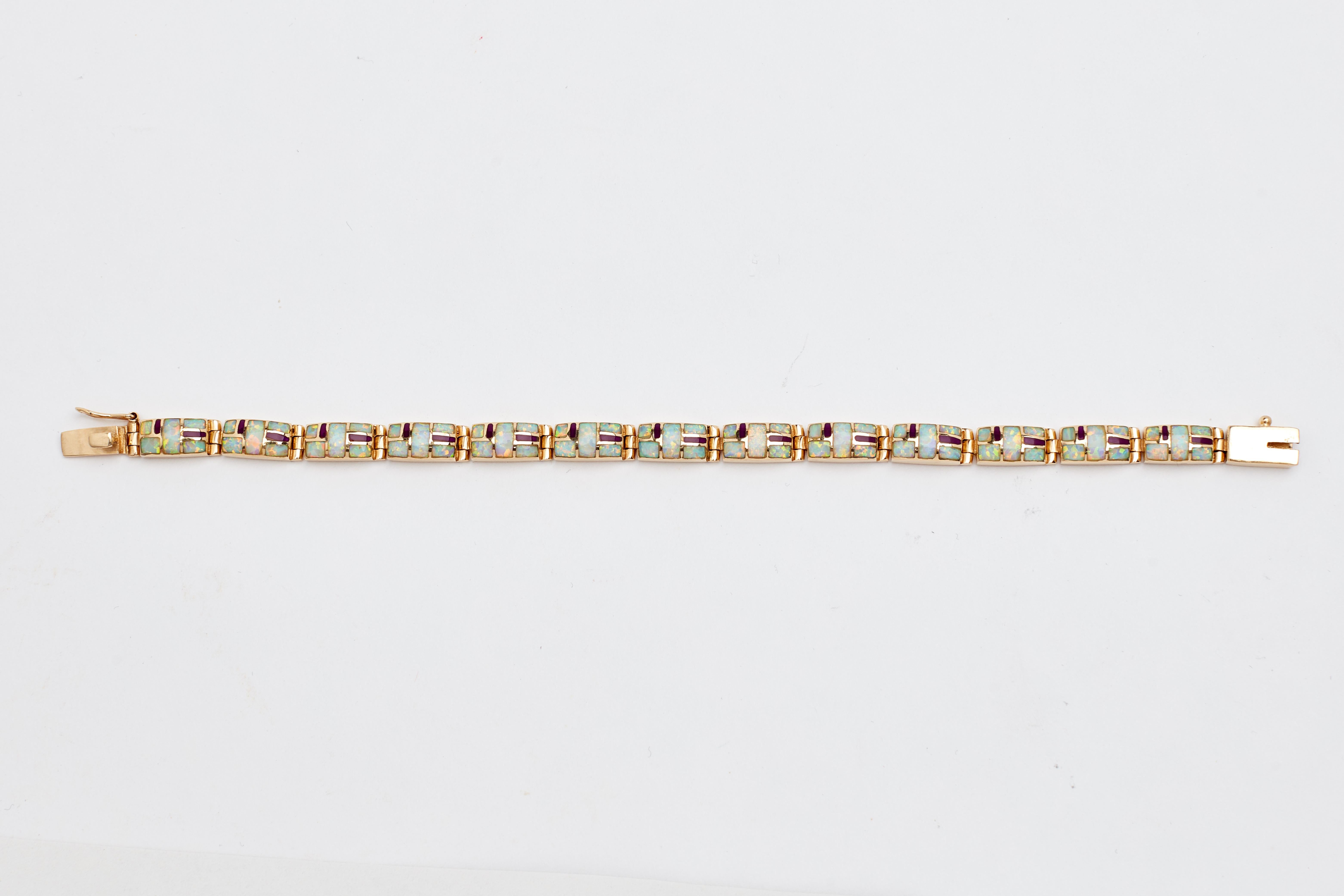 14 Karat Yellow Gold Opal and Enamel Bracelet In Good Condition In New York, NY