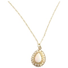 14 Karat Yellow Gold Opal and Pearl Pendant Necklace
