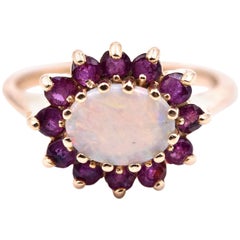 14 Karat Yellow Gold Opal and Ruby Ring