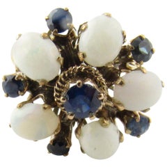 14 Karat Yellow Gold Opal and Sapphire Flower Ring