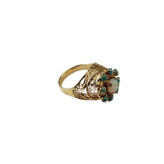 14 Karat Yellow Gold Opal and Turquoise Filagree Ring Size 6 #22469