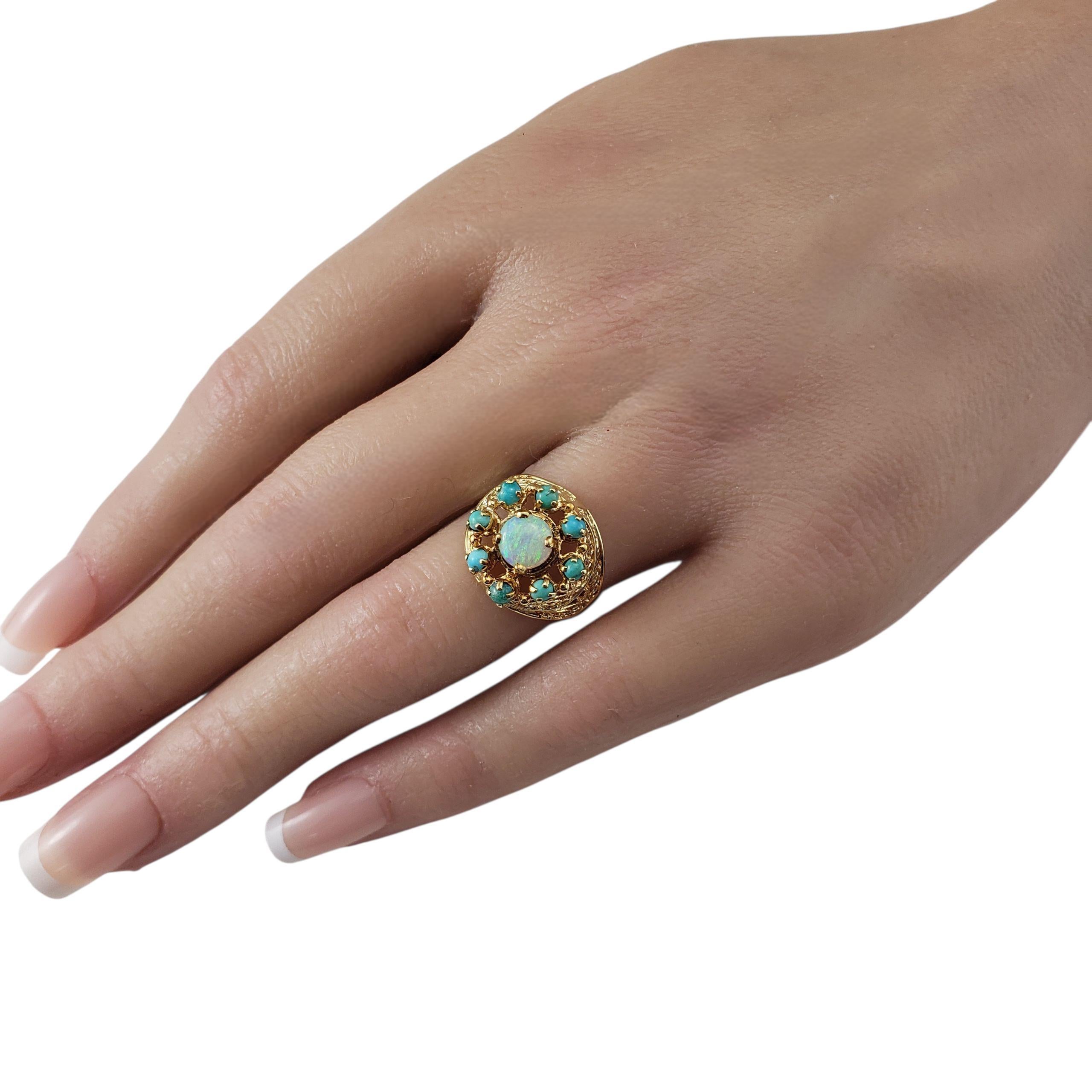 Bague en or jaune 14 carats avec opale et turquoise en filigrane Taille 6 #22469 en vente 1