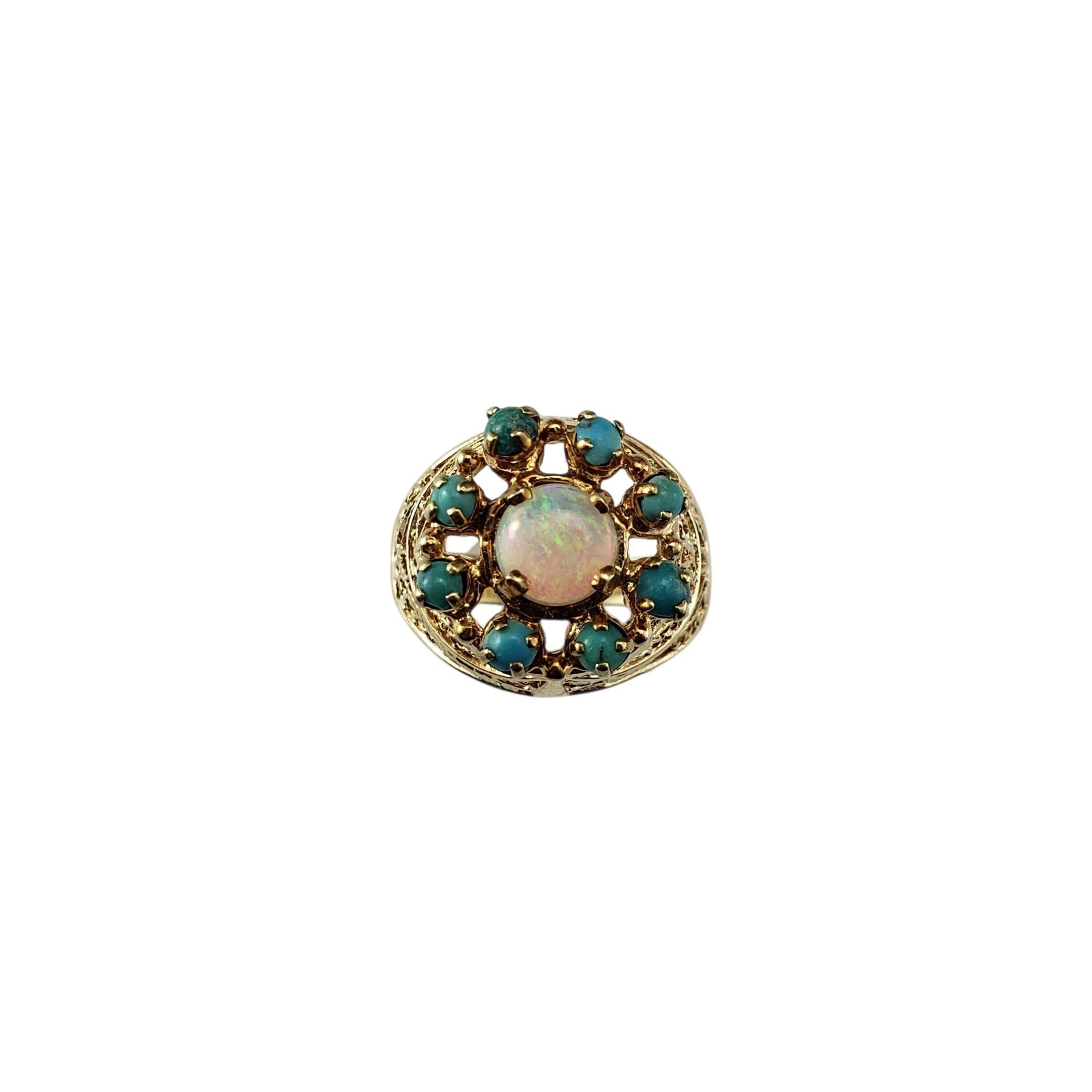 Bague en or jaune 14 carats avec opale et turquoise en filigrane Taille 6 #22469 en vente