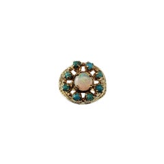 14 Karat Yellow Gold Opal and Turquoise Filagree Ring Size 6 #22469