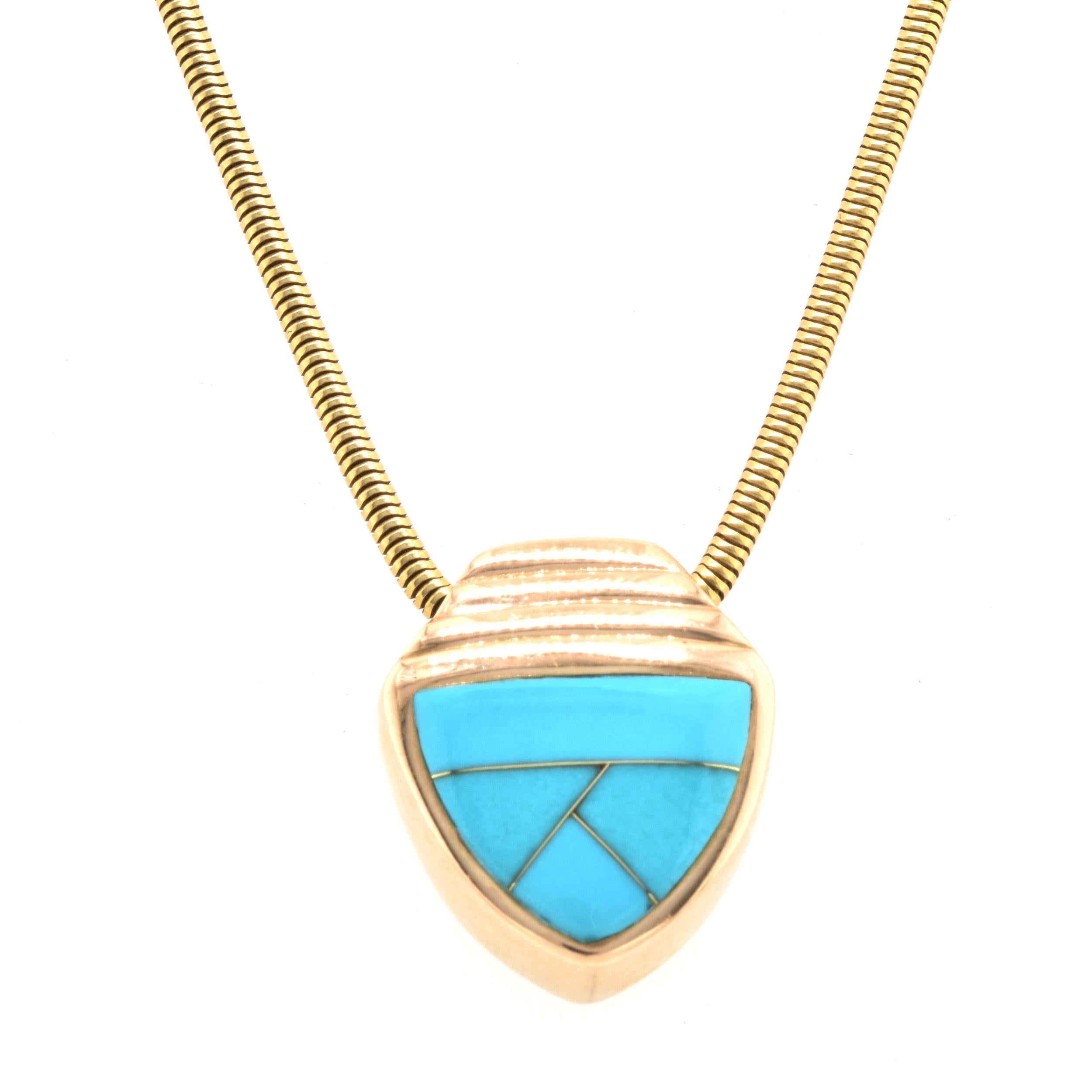 14 Karat Yellow Gold Opal and Turquoise Slide Flip Necklace
