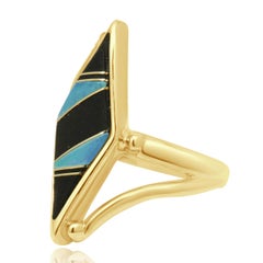 14 Karat Yellow Gold Opal & Black Coral Inlay Ring