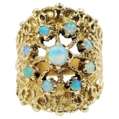 14 Karat Yellow Gold Opal Cluster Cigar Band Ring