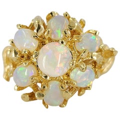 14 Karat Yellow Gold Opal Cluster Ring