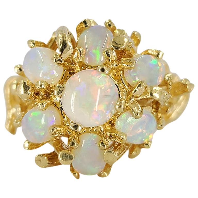 Piercing nez anneau Or jaune 14 carats fleur opale bleu