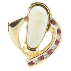 Pendentif Freeform en or jaune 14 carats avec opale, diamant et rubis
