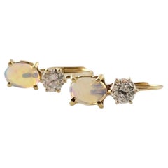 14 Karat Yellow Gold Opal Diamond Earrings #17700
