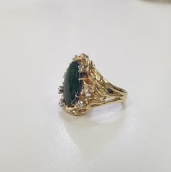 14 Karat Yellow Gold Opal "Doublet" and Diamond Ring