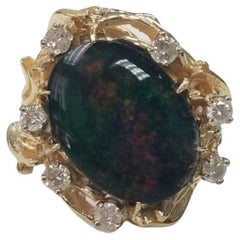 Retro 14 Karat Yellow Gold Opal "Doublet" and Diamond Ring