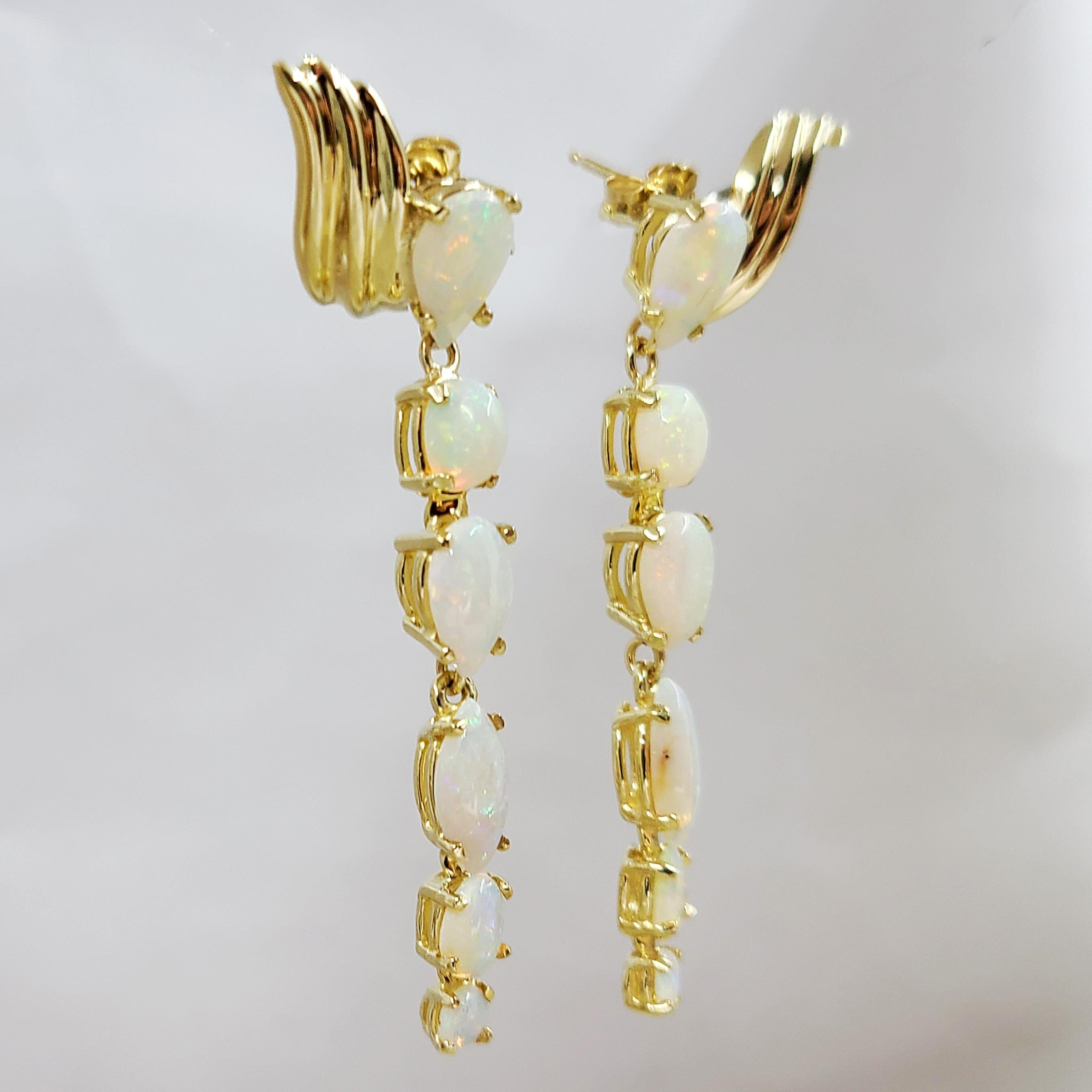 Oval Cut 14 Karat Yellow Gold Opal Drop Earrings