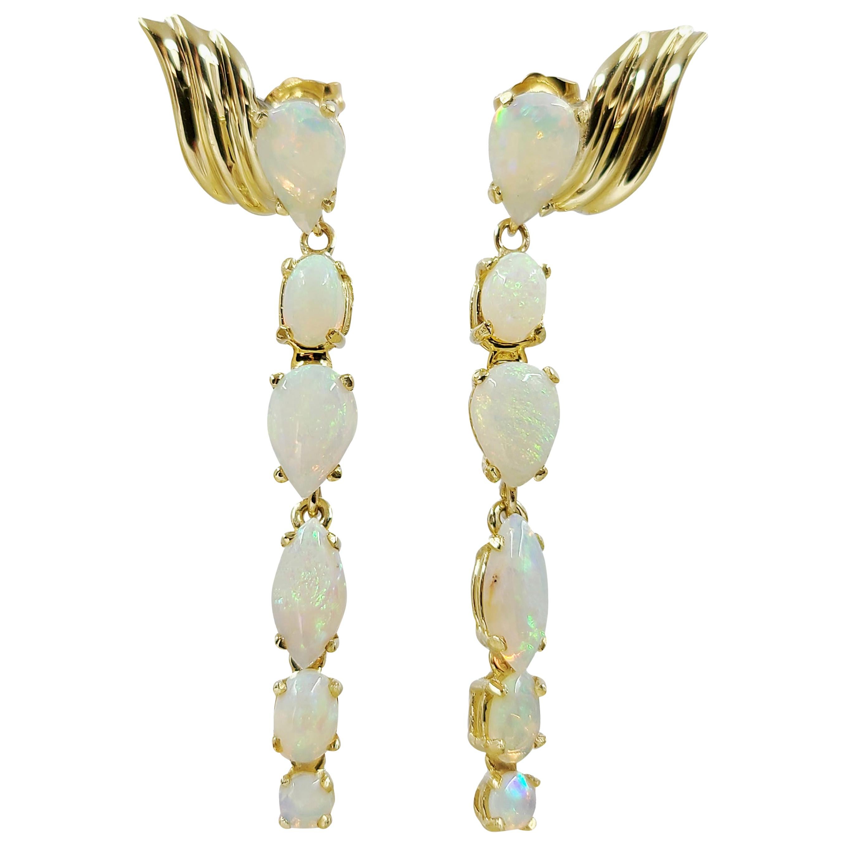 14 Karat Yellow Gold Opal Drop Earrings