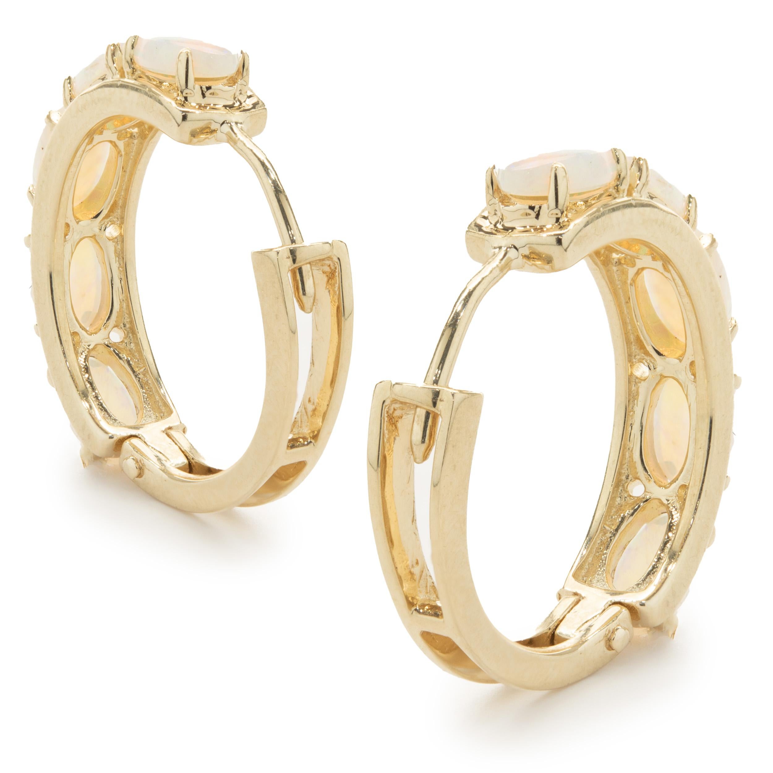 gold opal hoop earrings