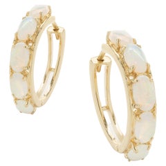 14 Karat Yellow Gold Opal Huggie Hoop Earrings