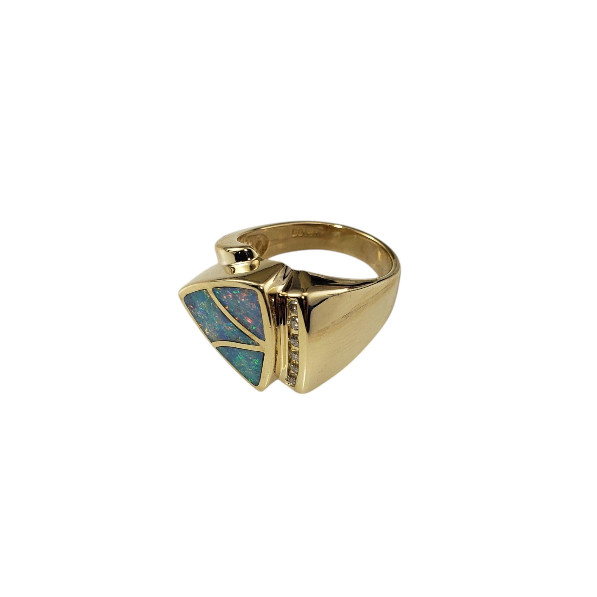 Modern 14 Karat Yellow Gold Opal Inlay and Diamond Ring Size 6 #21207