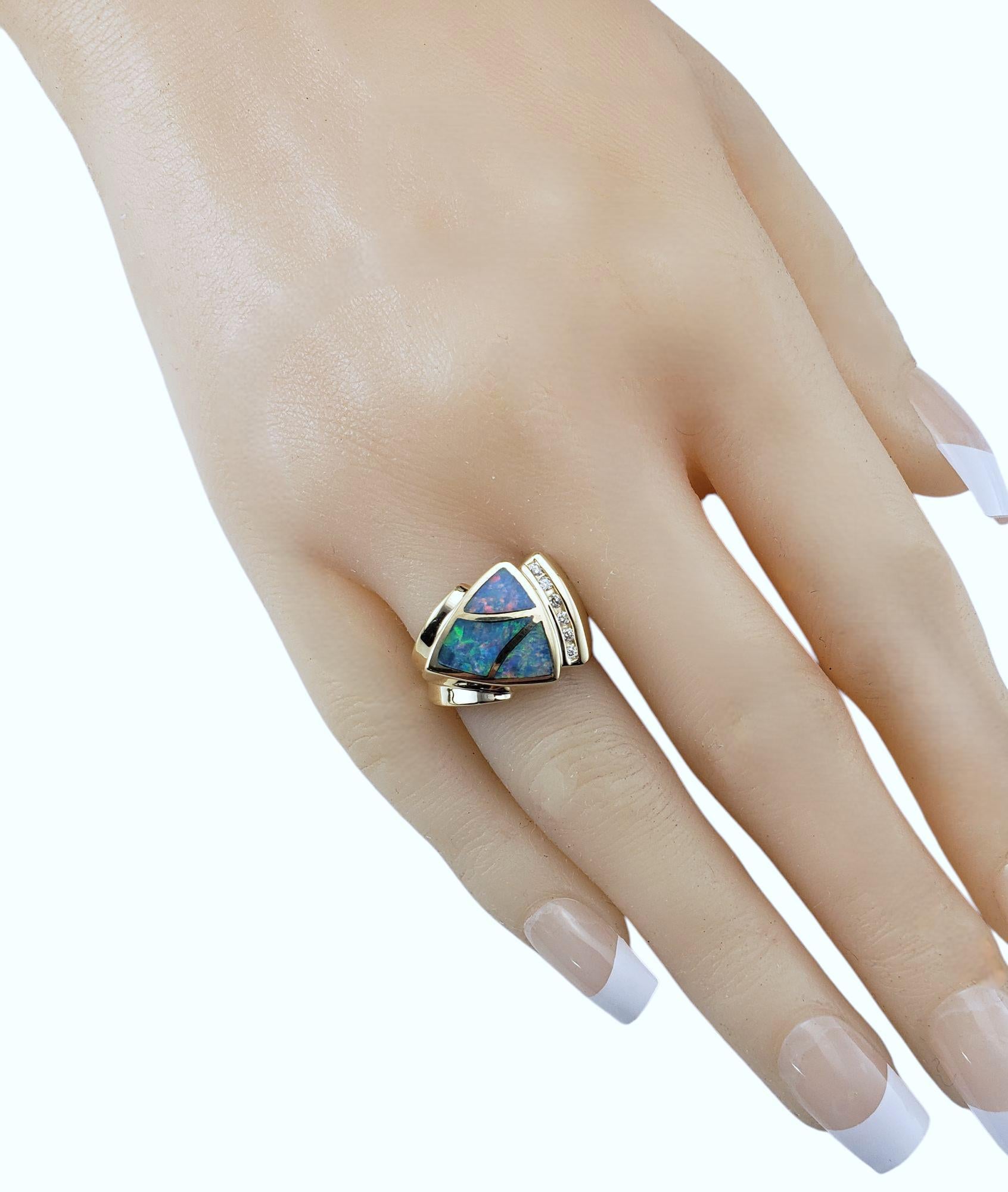 14 Karat Yellow Gold Opal Inlay and Diamond Ring Size 6 #21207 1