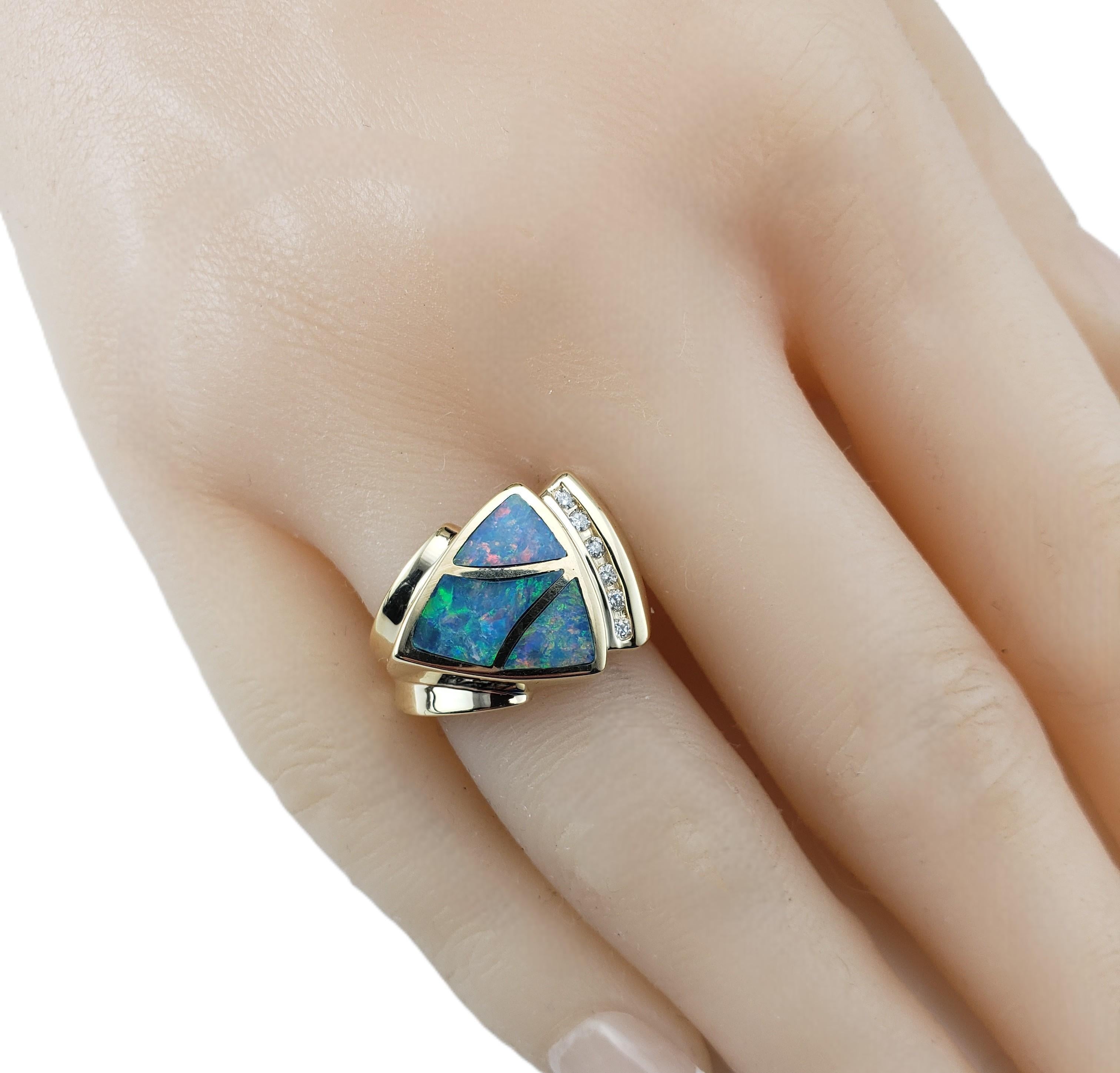 14 Karat Yellow Gold Opal Inlay and Diamond Ring Size 6 #21207 2