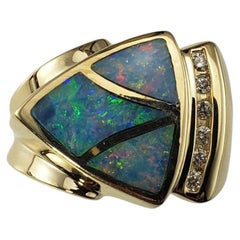 14 Karat Yellow Gold Opal Inlay and Diamond Ring Size 6 #21207