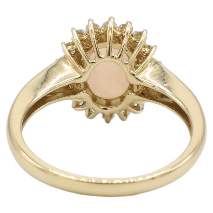 Modern 14 Karat Yellow Gold Opal & Natural Diamond Halo Cocktail Ring  For Sale