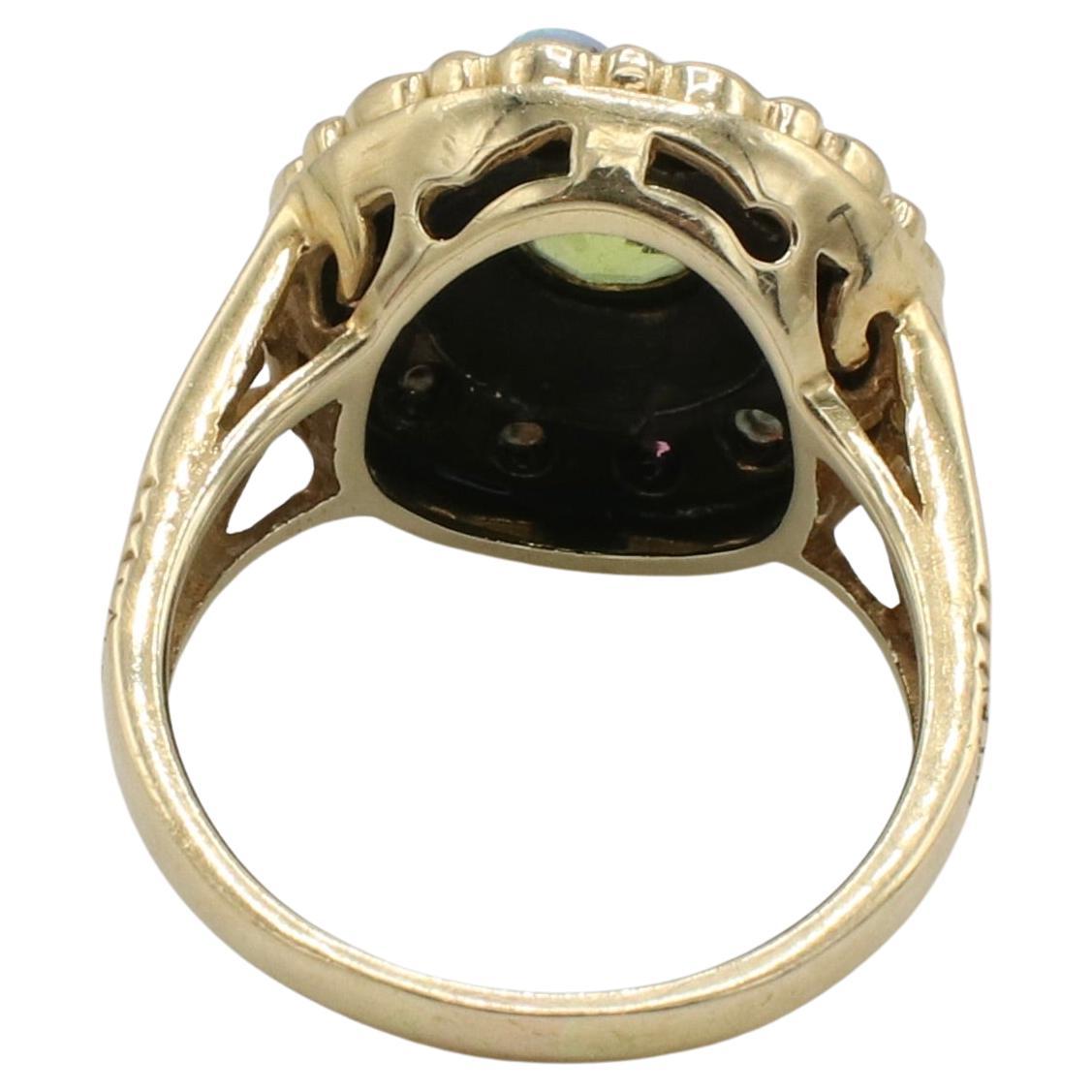 14 Karat Yellow Gold Opal & Peridot Gemstone Cocktail Ring  In Excellent Condition For Sale In  Baltimore, MD