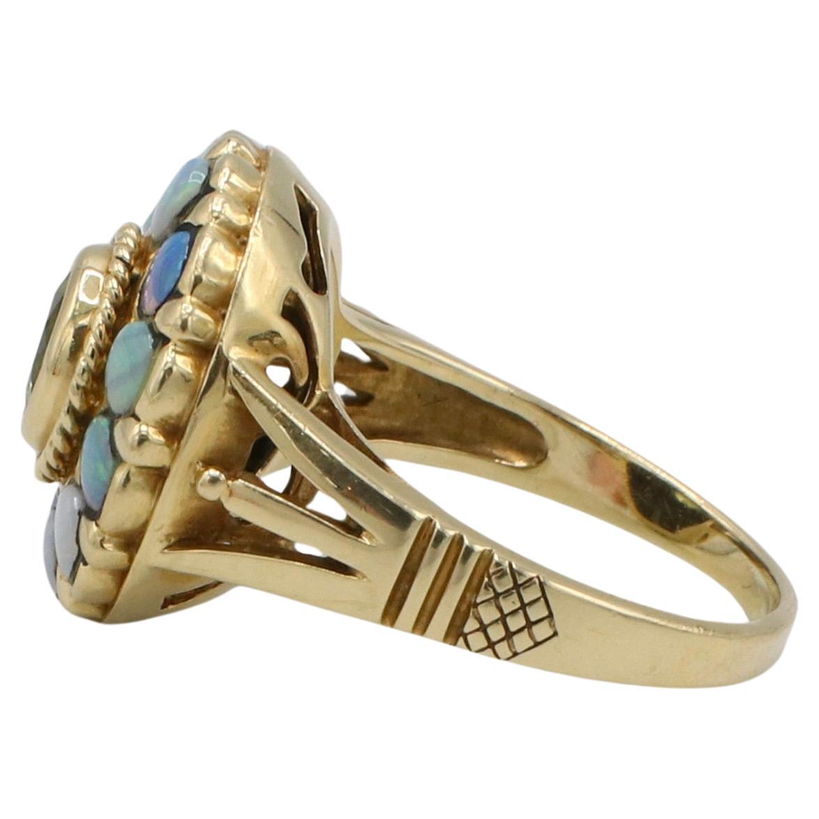 Women's 14 Karat Yellow Gold Opal & Peridot Gemstone Cocktail Ring  For Sale