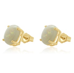 14 Karat Yellow Gold Opal Stud Earrings