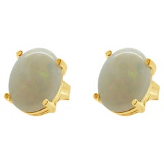 14 Karat Yellow Gold Opal Stud Earrings