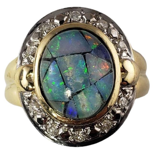 14 Karat Yellow Gold Opal Triplet and Diamond Ring #13915 For Sale
