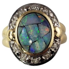 14 Karat Yellow Gold Opal Triplet and Diamond Ring JAGi Certified