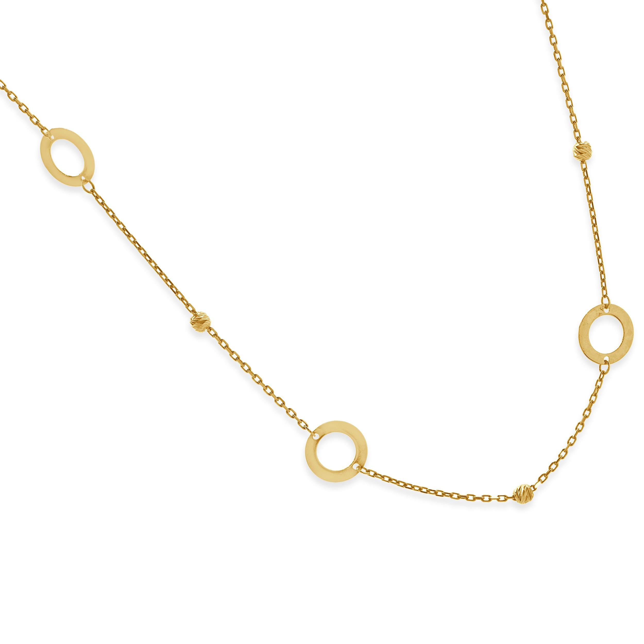Designer: custom
Material: 14K yellow gold
Dimensions: necklace measures 18-inches in length
Weight: 2.80 grams

