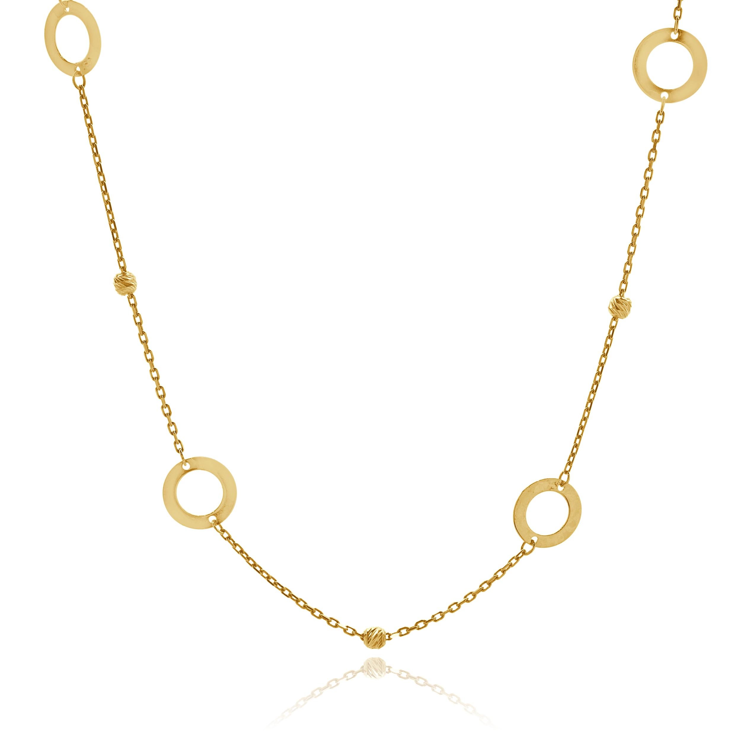14 Karat Yellow Gold Open Circle bead Station Necklace In Excellent Condition For Sale In Scottsdale, AZ