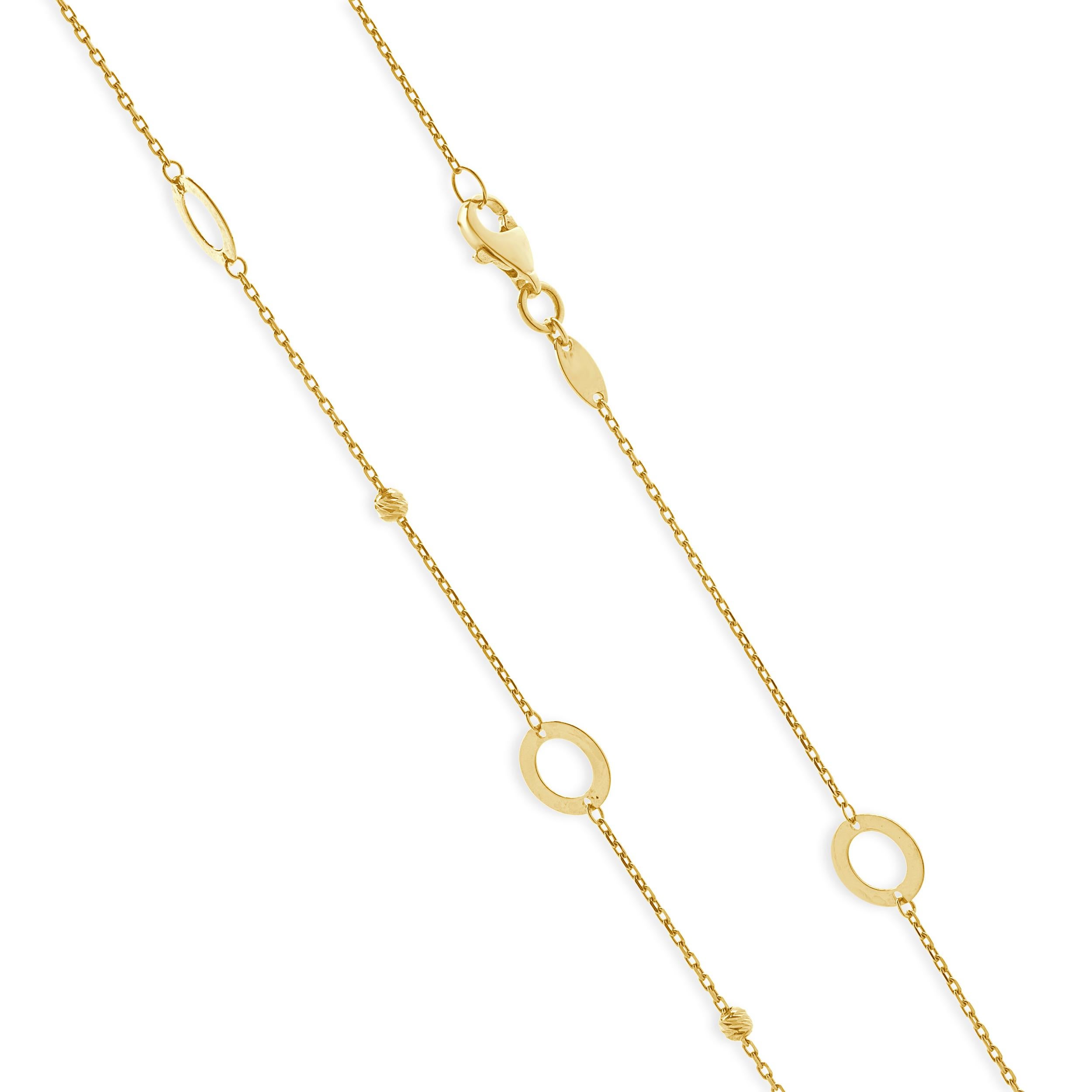 Women's or Men's 14 Karat Yellow Gold Open Circle bead Station Necklace For Sale