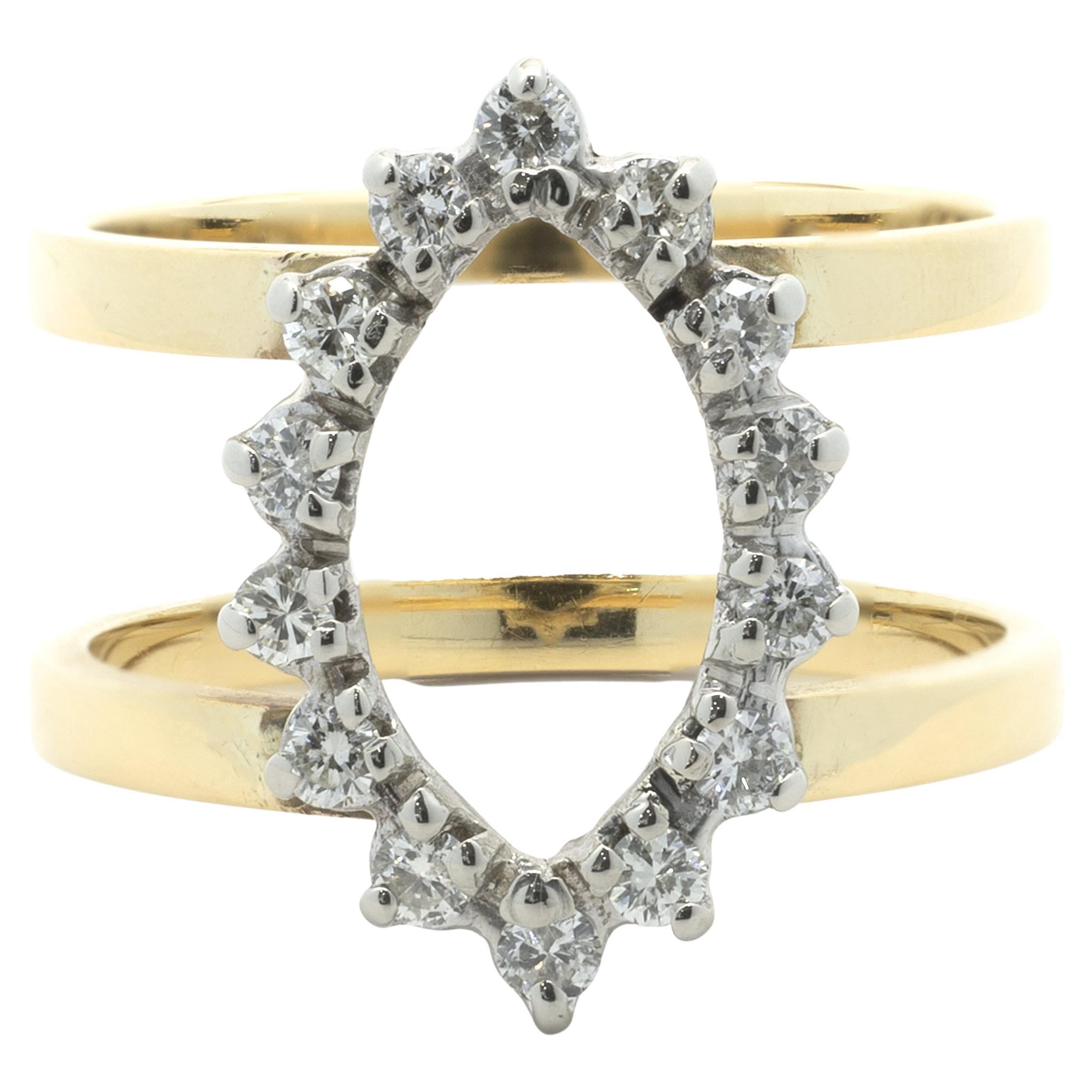 14 Karat Yellow Gold Open Diamond Marquise Shaped Geometric Ring For Sale