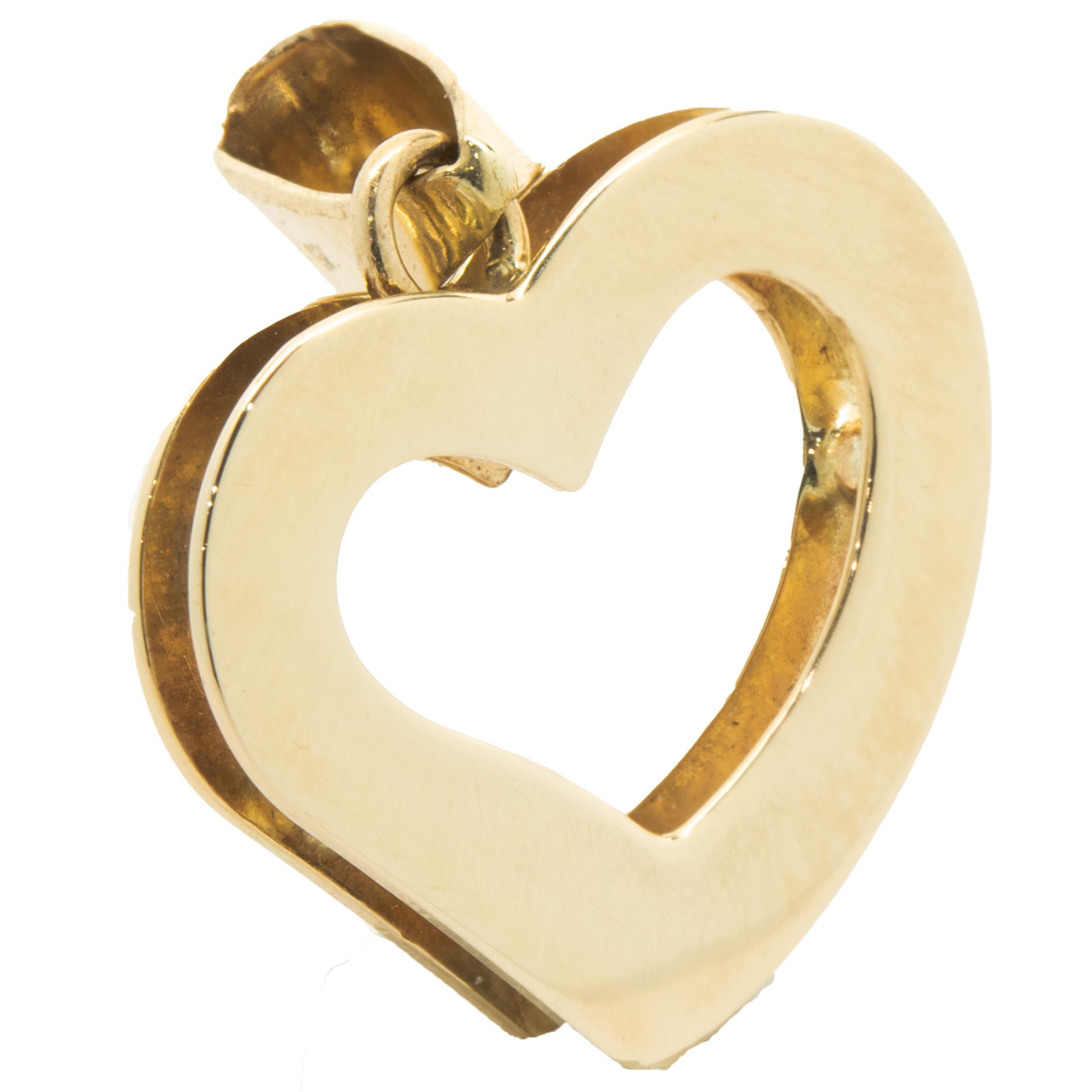 Women's or Men's 14 Karat Yellow Gold Open Heart Pendant
