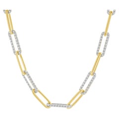 14 Karat Yellow Gold Open Link Diamond Paperclip Necklace