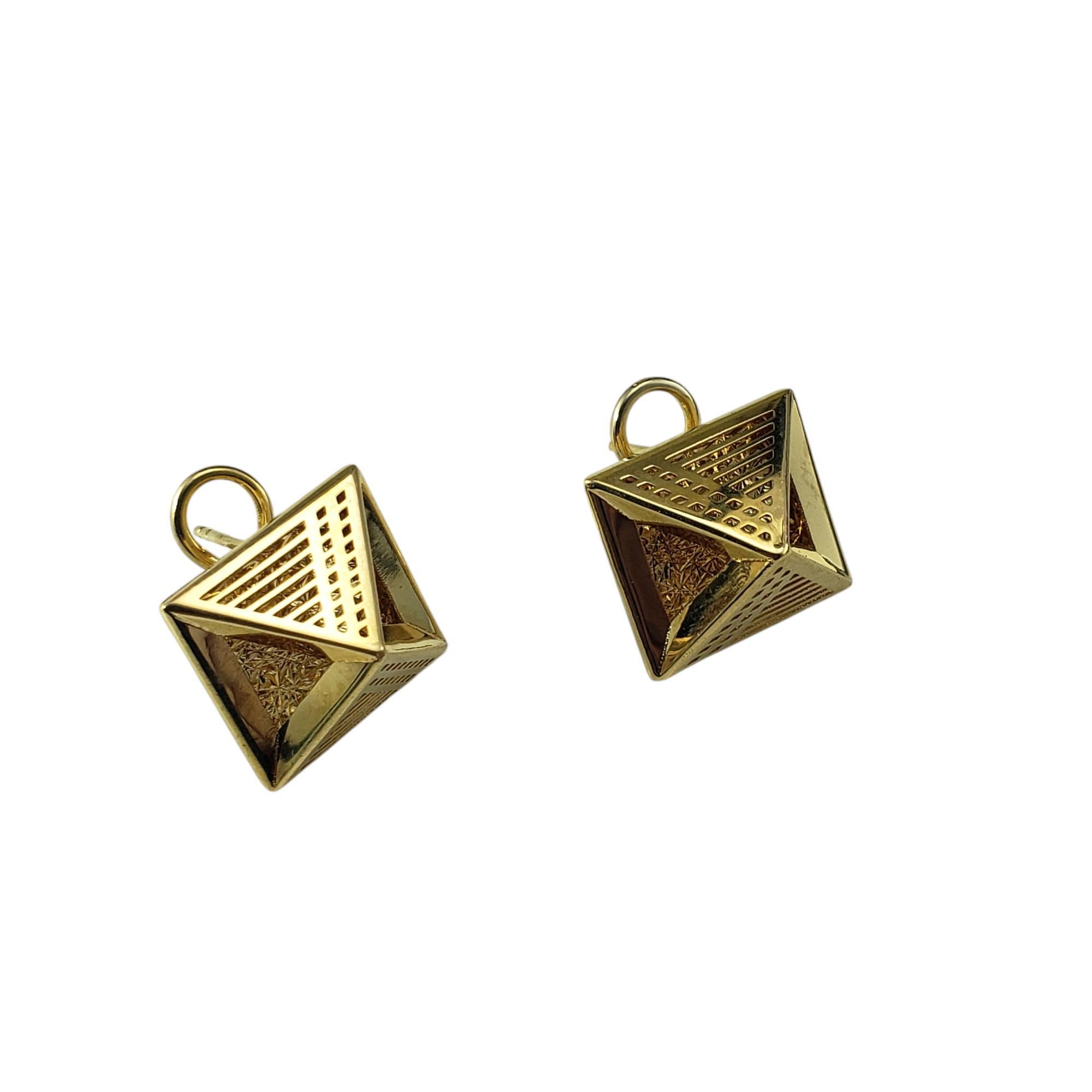 14 Karat Yellow Gold Open Pyramid Omega Back Earrings #20575 In Good Condition For Sale In Washington Depot, CT