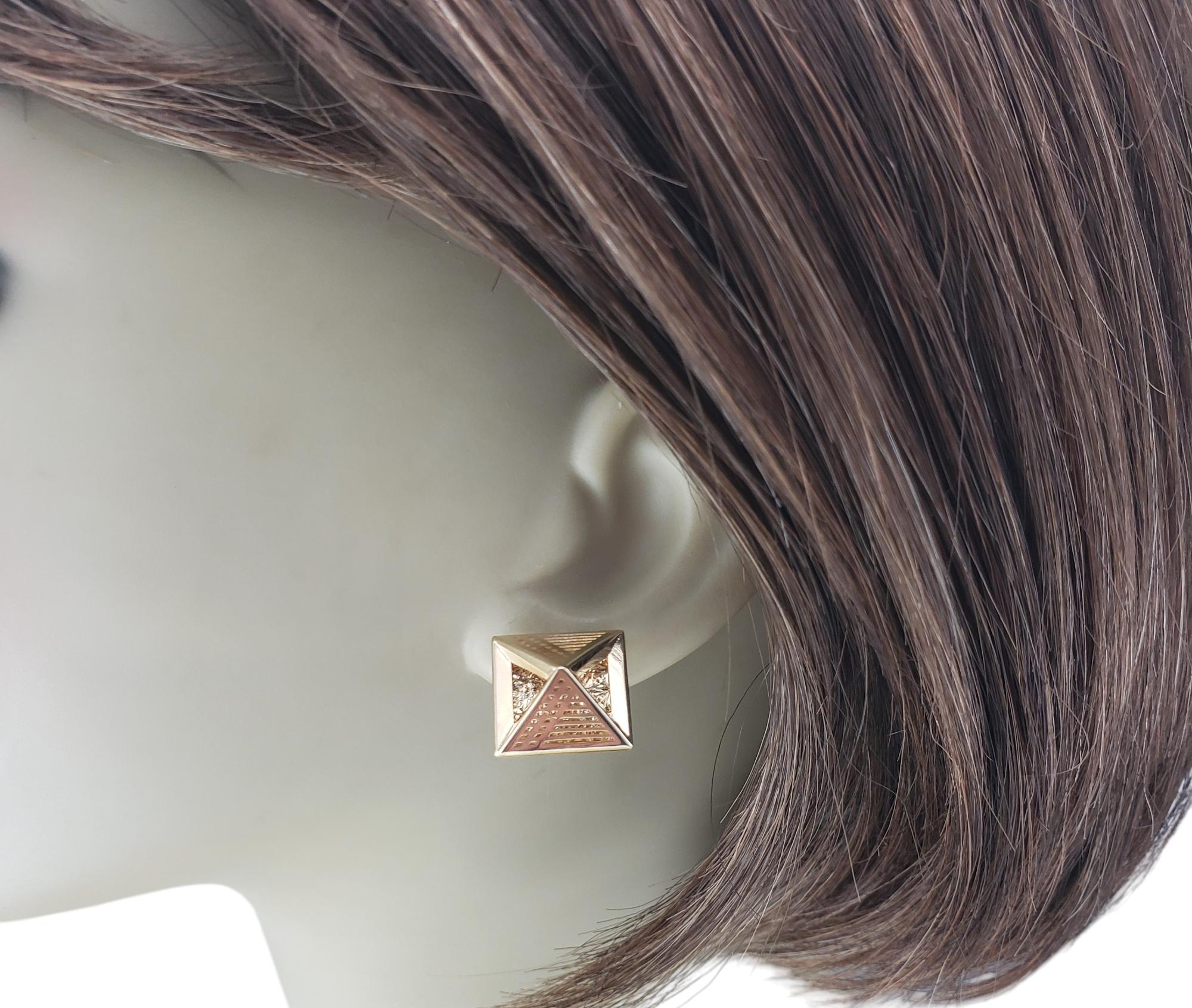 14 Karat Yellow Gold Open Pyramid Omega Back Earrings #20575 For Sale 3