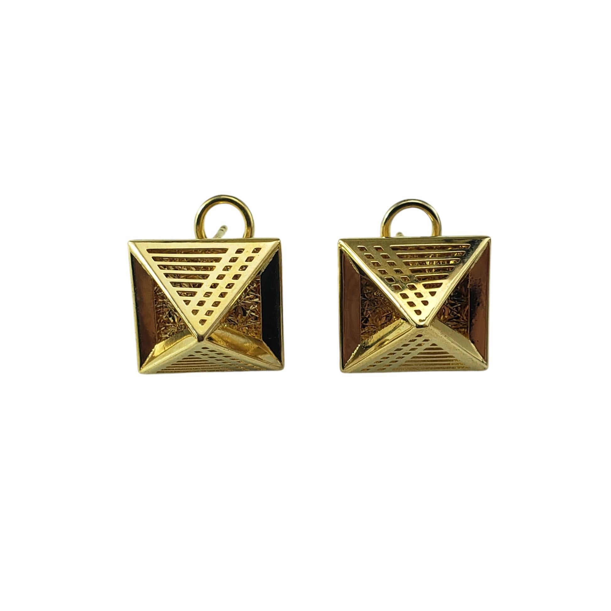 14 Karat Yellow Gold Open Pyramid Omega Back Earrings #20575 For Sale